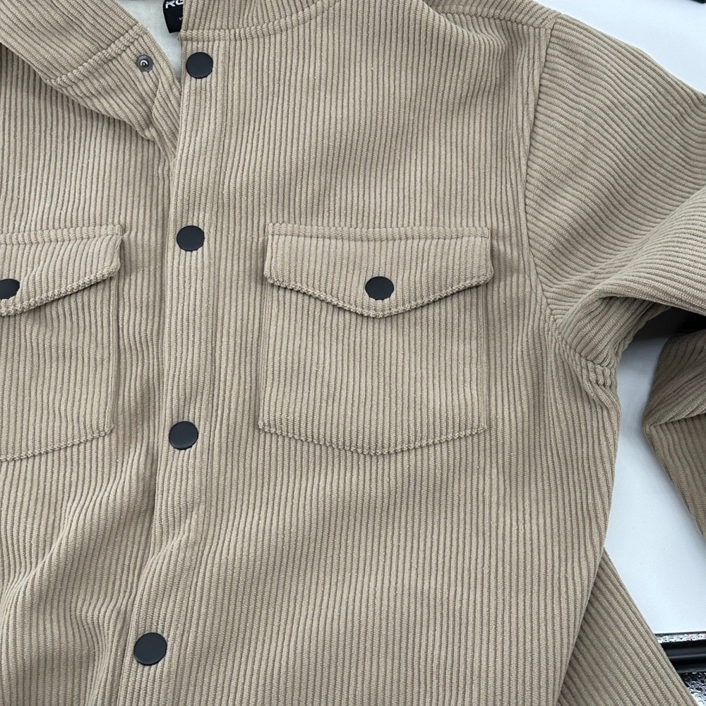 RGSTR Wide Wale Corduroy Hoodie Jacket Tan Button Front Fleece Lined Mens M - Picture 5 of 8